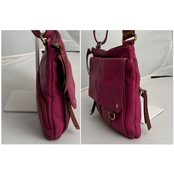 Fossil Morgan Traveler fuchsia leather adjustable crossbody bag - Picture 3 of 15